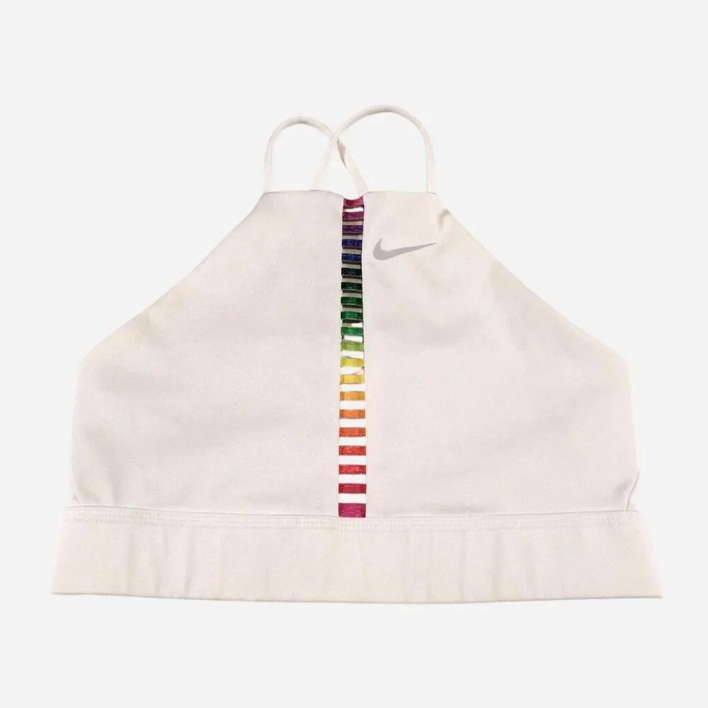 Nike Dri-Fit Indy Rainbow Ladder Sports Bra Size XS White